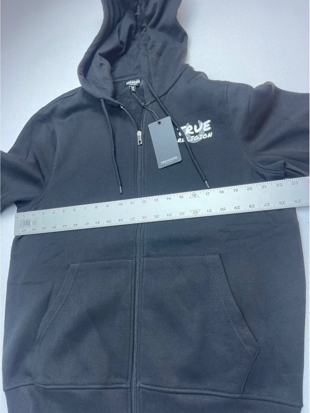 True Religion Black Zip-Up Hoodie with Logo Print